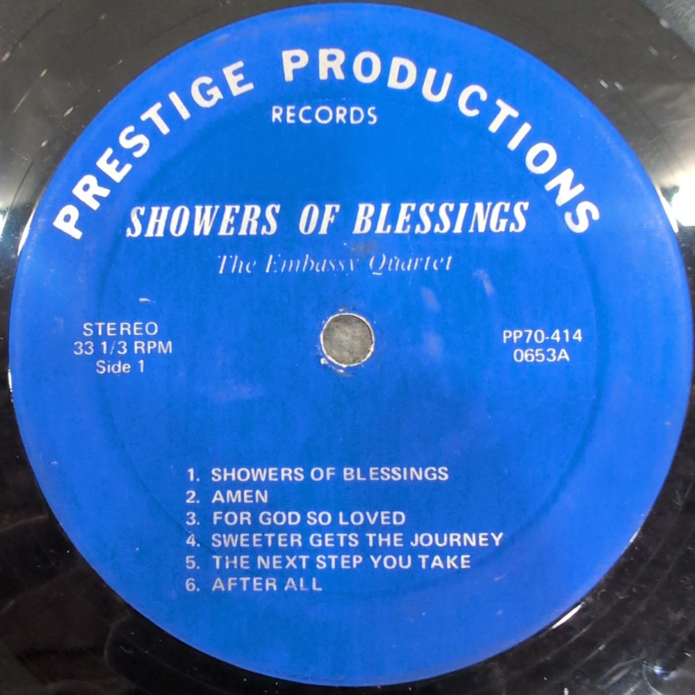 The Embassy Quartet Showers of Blessings Vinyl LP Prestige Productions PP70-414 - Picture 1 of 4